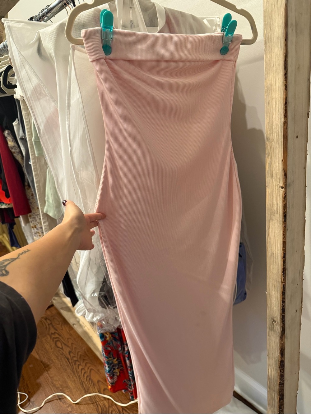Strapless Light Pink Maxi Bodycon Dress